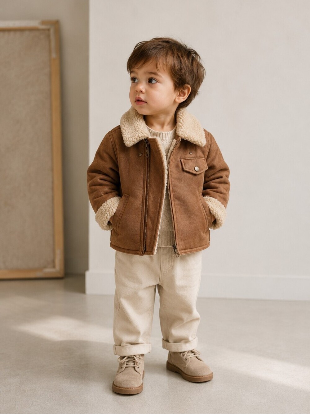 Babygap Brown Sherpa Aviator Moto Jacket Faux Suede Faux Leather Coat 2T